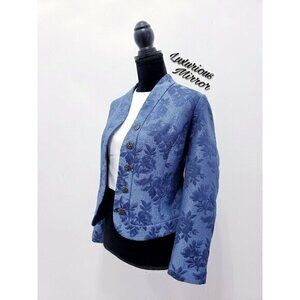 Taylor Brooke Womens Floral Embroidered Blazer Button Front Cotton Jacket Sz 10P